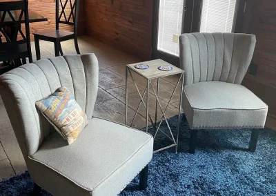 Seating area and dining area in home bar