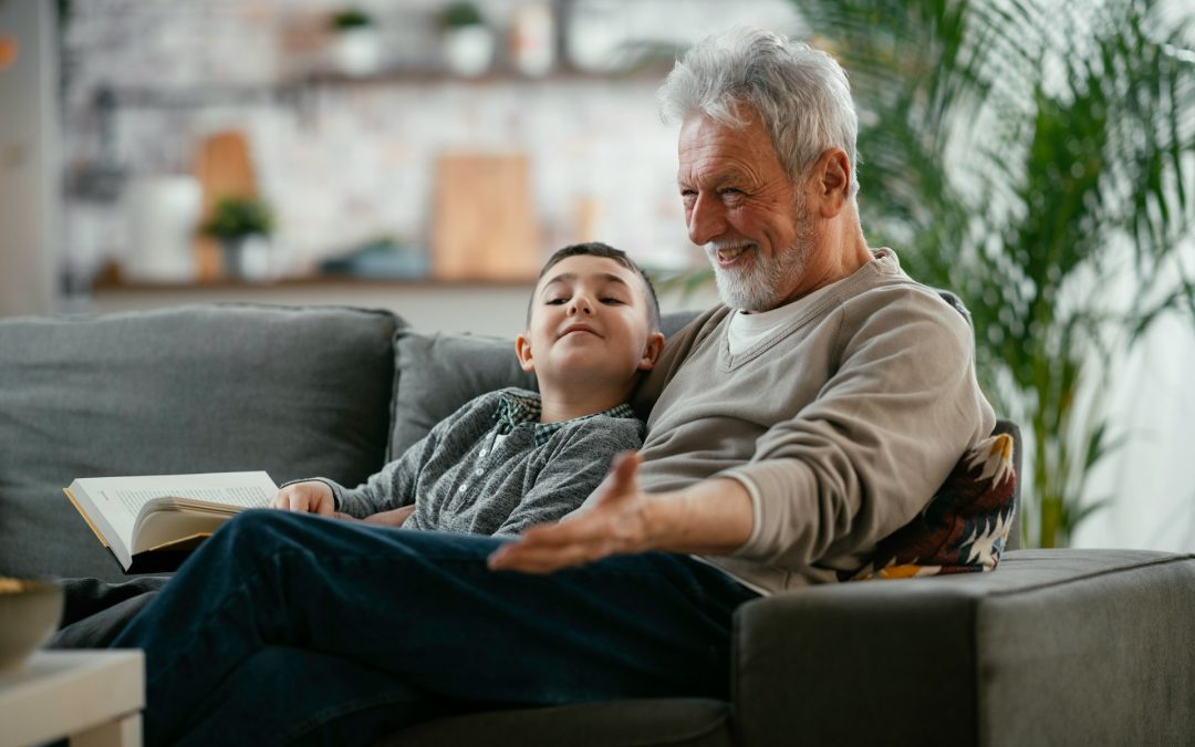 grandfather and grandson at home